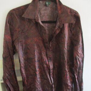Lauren Ralph Lauren brown  Paisley Cotton Button Down Shirt Blouse Top L